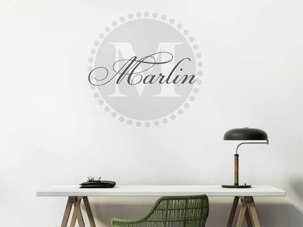 Wandtattoo Marlin als Monogramm rund