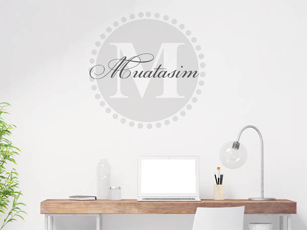 Wandtattoo Muatasim als Monogramm rund