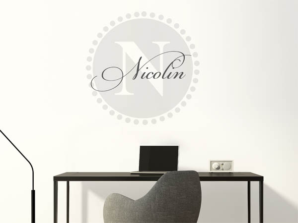 Wandtattoo Nicolin als Monogramm rund