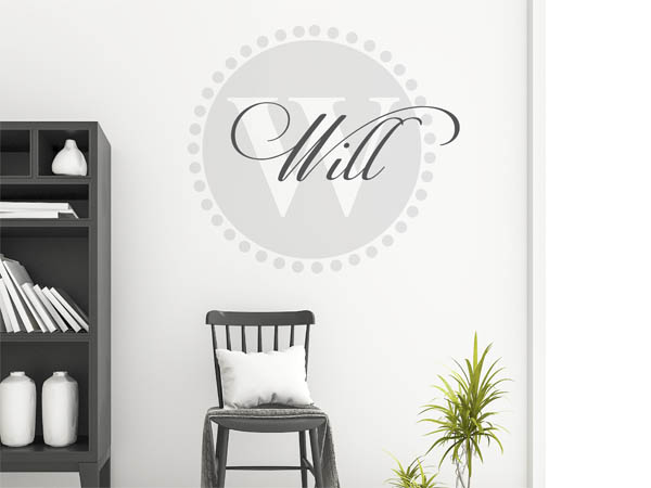 Wandtattoo Will als Monogramm rund