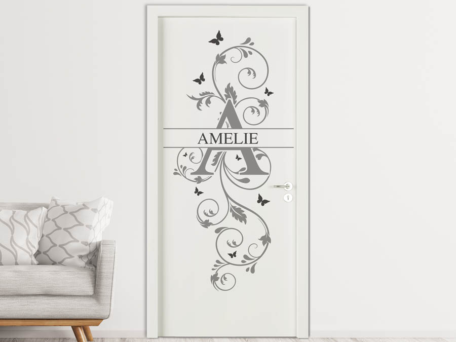 Wandtattoo Amelie als Namensschild, oder Schrift verschnörkelte Monogramm