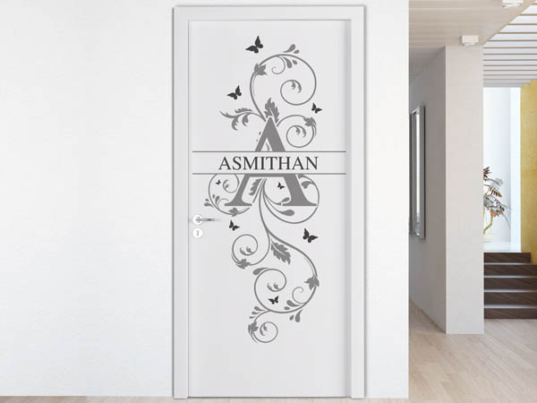 Wandtattoo Namensschild Asmithan auf einer Tür