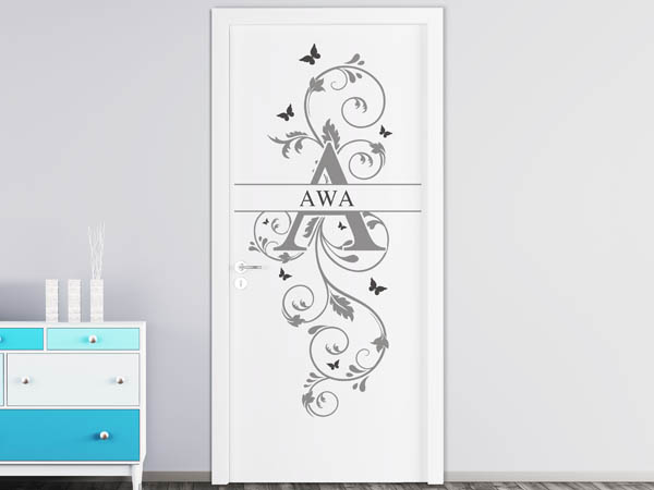 Wandtattoo Namensschild Awa auf einer Tür