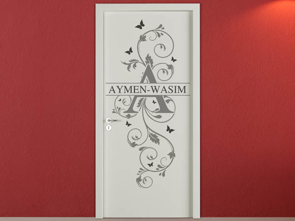 Wandtattoo Namensschild Aymen-Wasim auf einer Tür