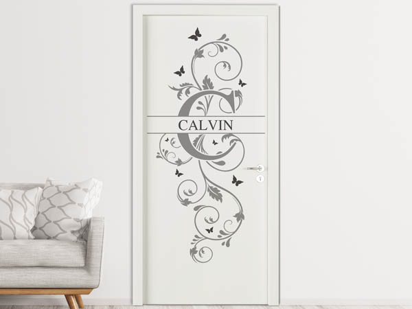 Wandtattoo Namensschild Calvin auf einer Tür