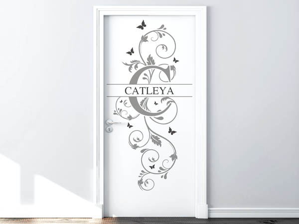 Wandtattoo Namensschild Catleya auf einer Tür
