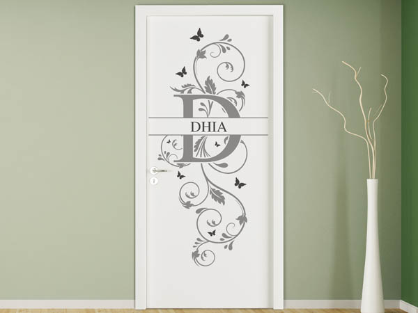 Wandtattoo Namensschild Dhia auf einer Tür