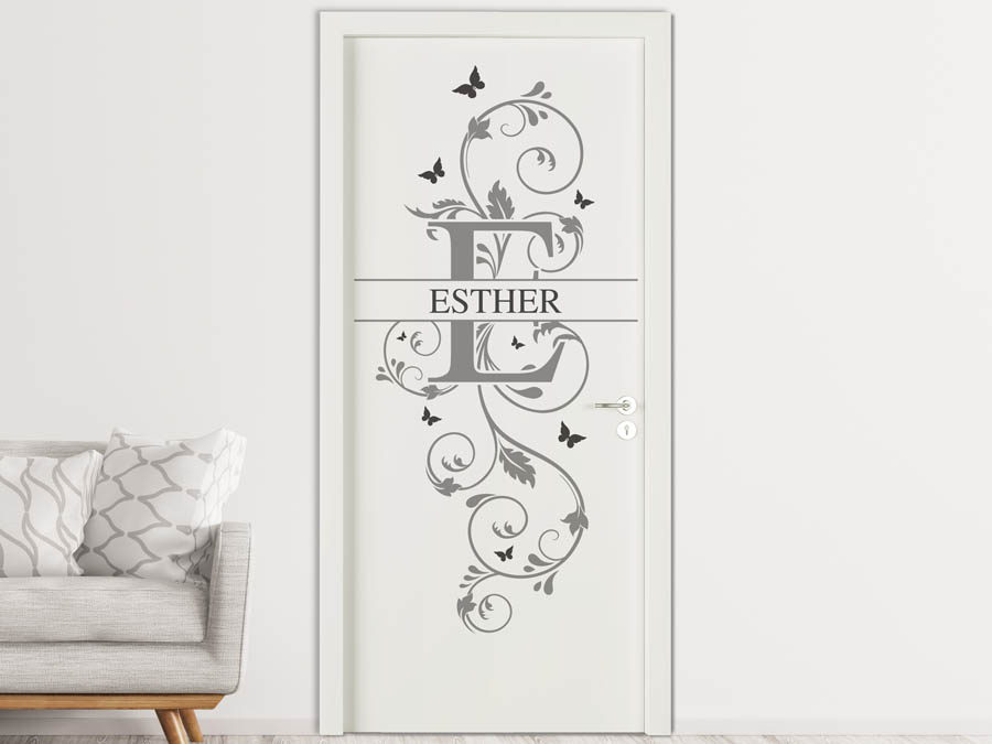 Wandtattoo Esther als Namensschild, Monogramm oder verschnörkelte Schrift