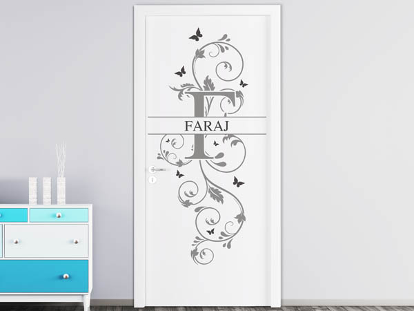 Wandtattoo Namensschild Faraj auf einer Tür