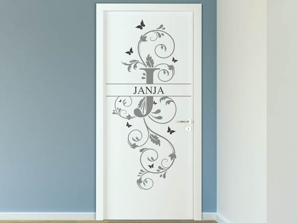 Wandtattoo Namensschild Janja auf einer Tür