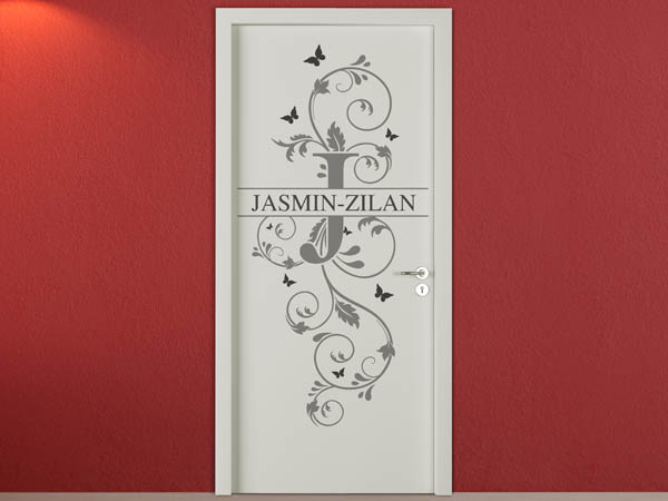 Wandtattoo Namensschild Jasmin-Zilan auf einer Tür