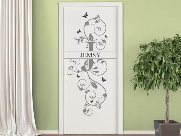 Wandtattoo Namensschild Jemsy auf einer Tür