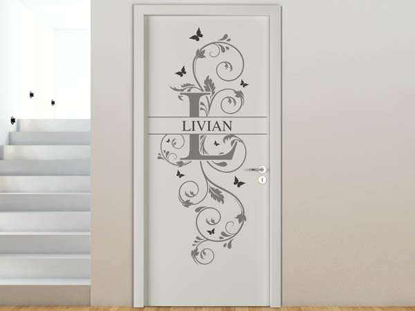 Wandtattoo Namensschild Livian auf einer Tür