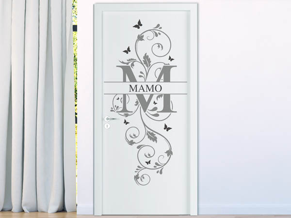 Wandtattoo Namensschild Mamo auf einer Tür