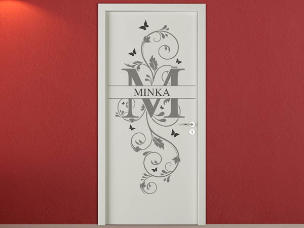 Wandtattoo Namensschild Minka auf einer Tür