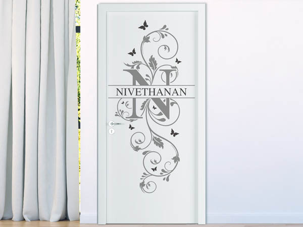 Wandtattoo Namensschild Nivethanan auf einer Tür