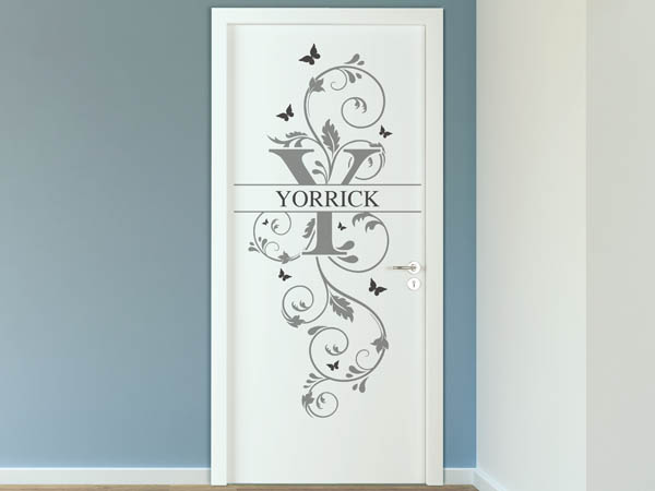 Wandtattoo Namensschild Yorrick auf einer Tür