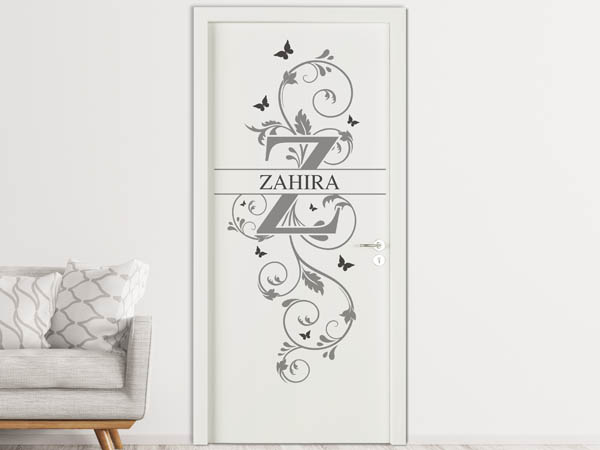 Wandtattoo Namensschild Zahira auf einer Tür