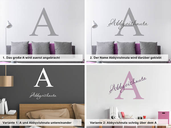 Verschiedene Anordnungen des Wandtattoos Abbyvishnuta