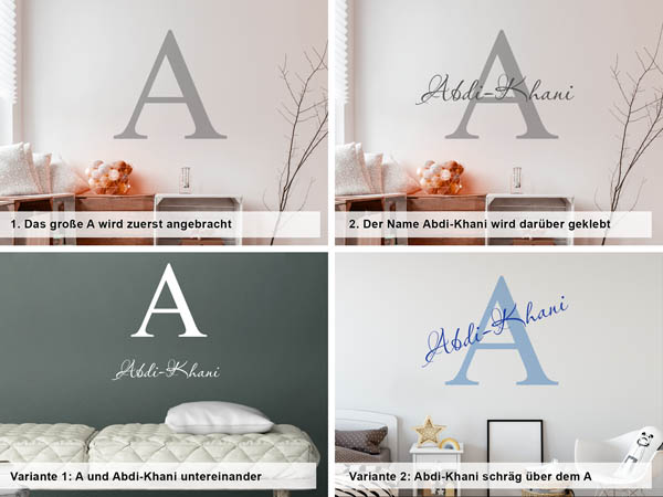 Verschiedene Anordnungen des Wandtattoos Abdi-Khani