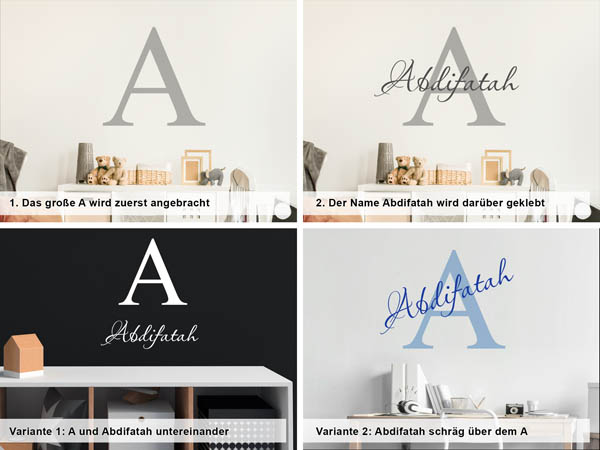 Verschiedene Anordnungen des Wandtattoos Abdifatah