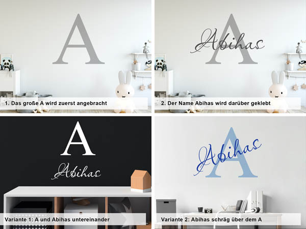 Verschiedene Anordnungen des Wandtattoos Abihas
