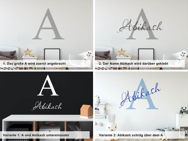 Verschiedene Anordnungen des Wandtattoos Abikash