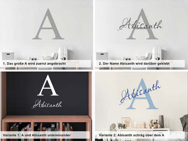Verschiedene Anordnungen des Wandtattoos Abisanth
