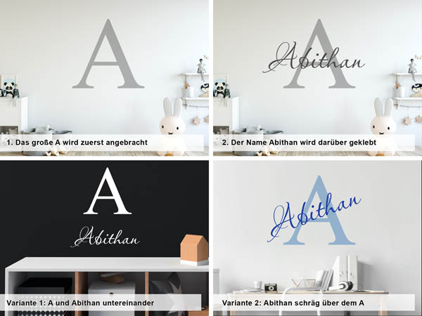 Verschiedene Anordnungen des Wandtattoos Abithan