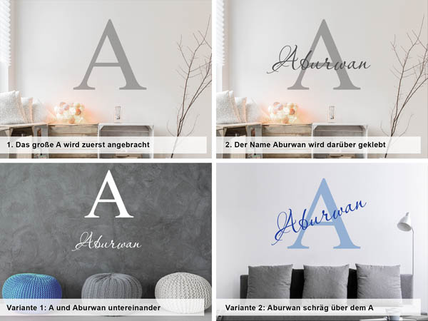 Verschiedene Anordnungen des Wandtattoos Aburwan