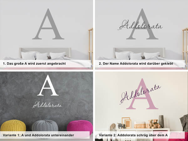Verschiedene Anordnungen des Wandtattoos Addolorata