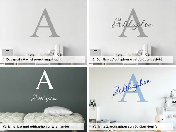 Verschiedene Anordnungen des Wandtattoos Adthaphon