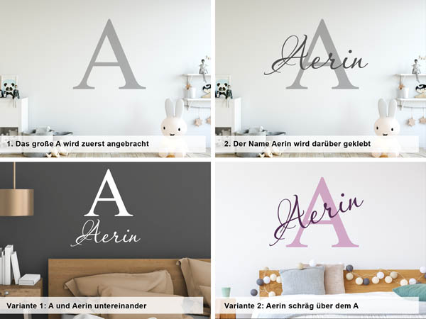 Verschiedene Anordnungen des Wandtattoos Aerin