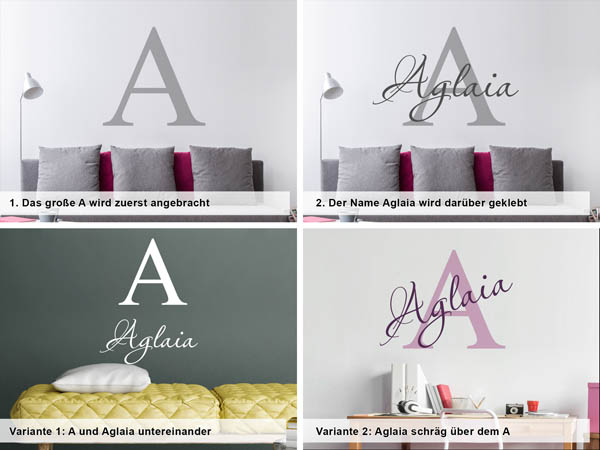 Verschiedene Anordnungen des Wandtattoos Aglaia