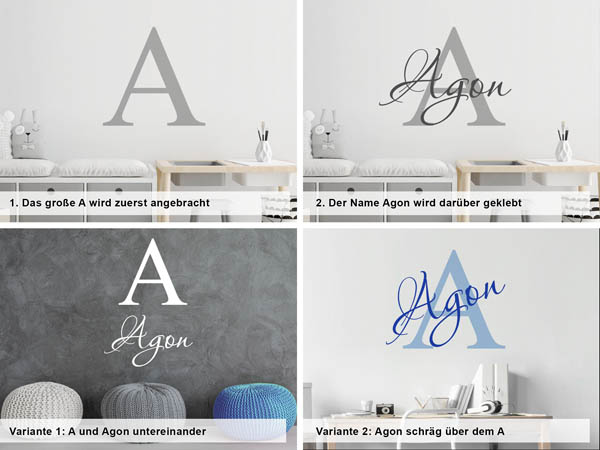 Verschiedene Anordnungen des Wandtattoos Agon