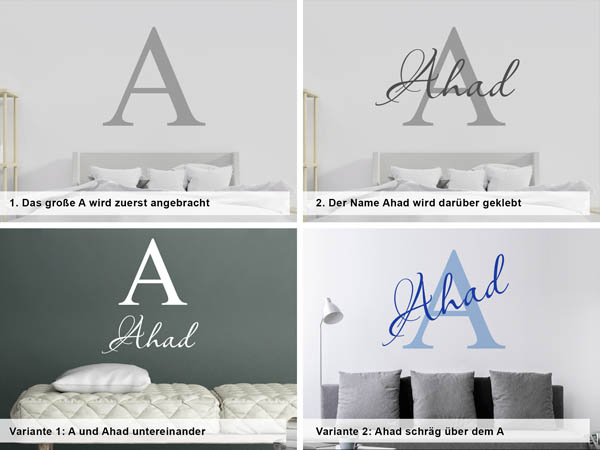 Verschiedene Anordnungen des Wandtattoos Ahad