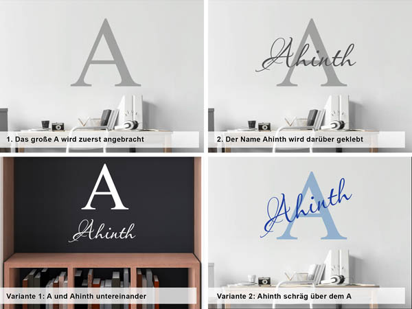 Verschiedene Anordnungen des Wandtattoos Ahinth