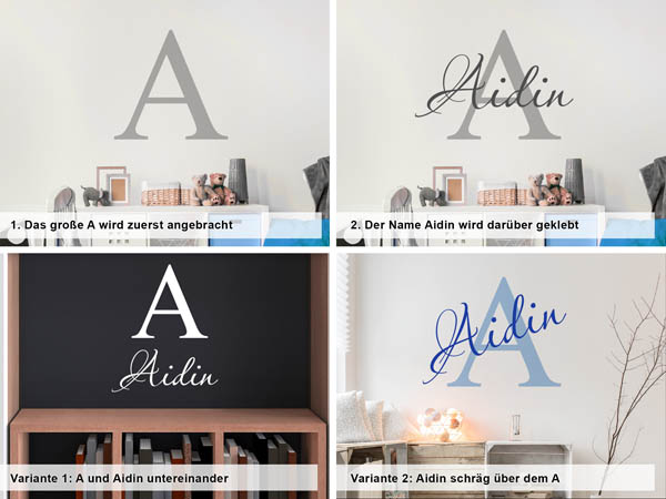 Verschiedene Anordnungen des Wandtattoos Aidin