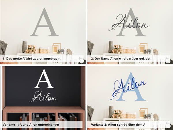 Verschiedene Anordnungen des Wandtattoos Ailon