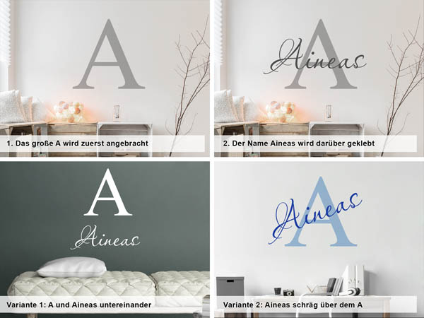 Verschiedene Anordnungen des Wandtattoos Aineas