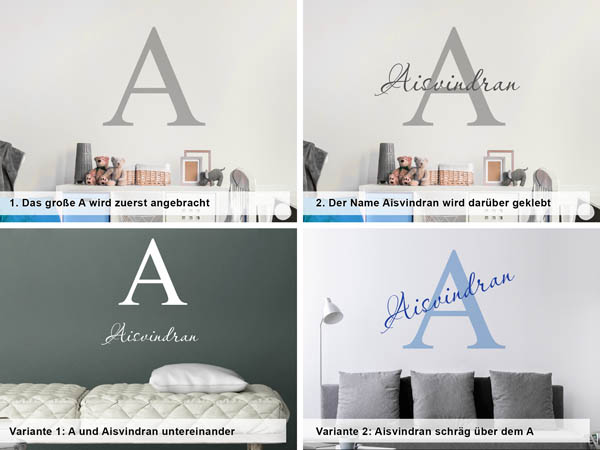Verschiedene Anordnungen des Wandtattoos Aisvindran