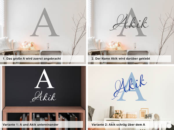 Verschiedene Anordnungen des Wandtattoos Akik