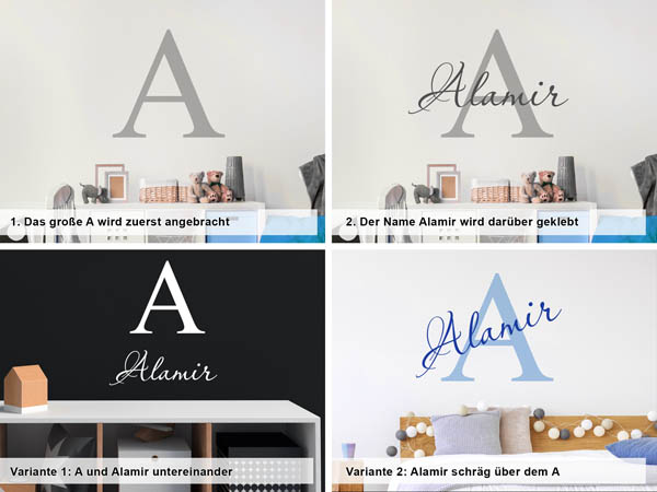 Verschiedene Anordnungen des Wandtattoos Alamir