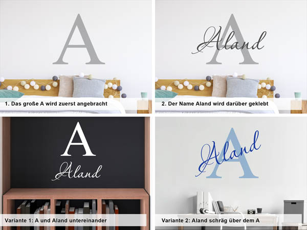 Verschiedene Anordnungen des Wandtattoos Aland
