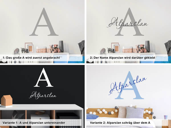 Verschiedene Anordnungen des Wandtattoos Alparslan