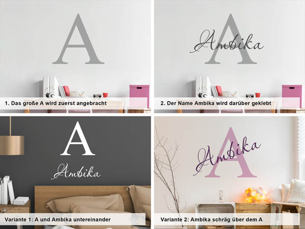 Verschiedene Anordnungen des Wandtattoos Ambika
