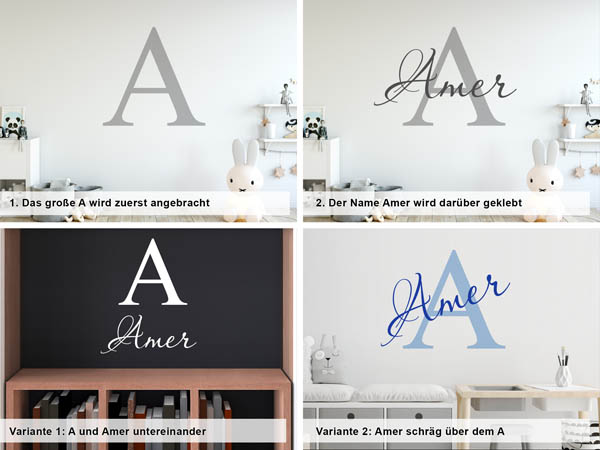Verschiedene Anordnungen des Wandtattoos Amer