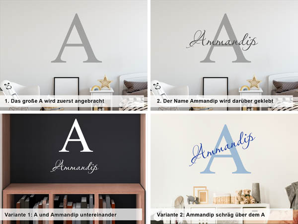 Verschiedene Anordnungen des Wandtattoos Ammandip