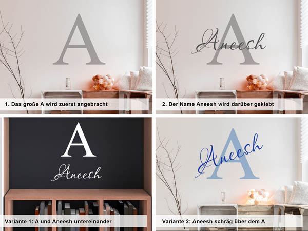 Verschiedene Anordnungen des Wandtattoos Aneesh