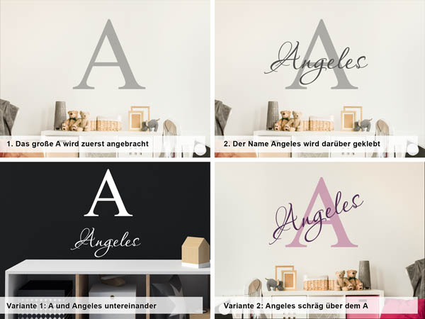 Verschiedene Anordnungen des Wandtattoos Angeles